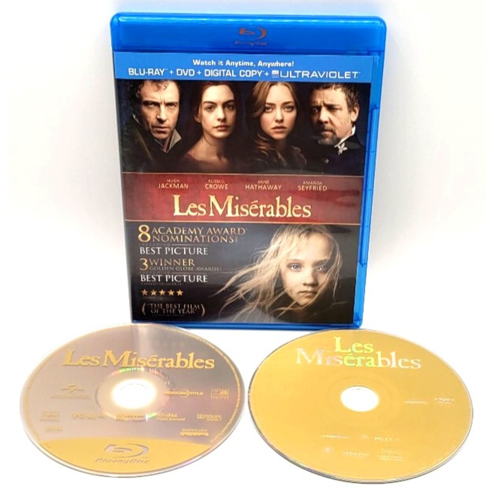 Les Miserables Blu-ray & DVD 2 Disc Set Hugh Jackman Anne Hathaway Russell Crowe